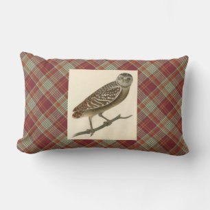 Owl Red Orange Kariert Lumbar Kissen