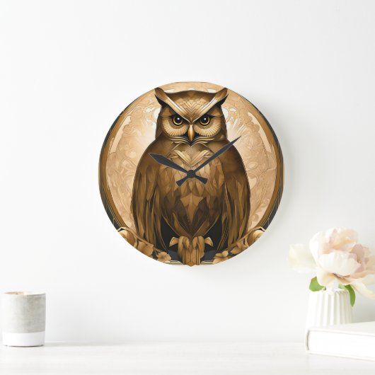 Owl Retro Art Déco Große Wanduhr (Zuhause)
