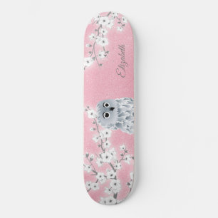 Owl Rosa Glitzer Kirschblüten MonogramSkate Skateboard