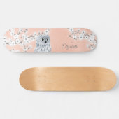 Owl Rose Gold Glitzer Kirsche Blüten Monogramm Skateboard (Horizontal)