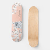Owl Rose Gold Glitzer Kirsche Blüten Monogramm Skateboard (Vorderseite)