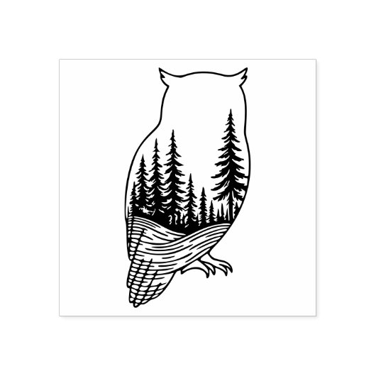 Owl Silhouette with Forest Scene Gummistempel (Prägung)