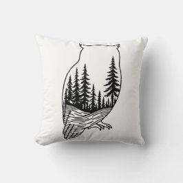 Owl Silhouette with Forest Scene Kissen