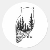Owl Silhouette with Forest Scene Runder Aufkleber (Vorderseite)