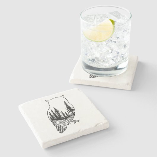 Owl Silhouette with Forest Scene Steinuntersetzer (Seitenansicht)