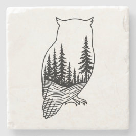 Owl Silhouette with Forest Scene Steinuntersetzer