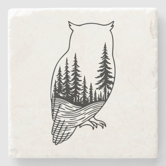 Owl Silhouette with Forest Scene Steinuntersetzer (Vorderseite)