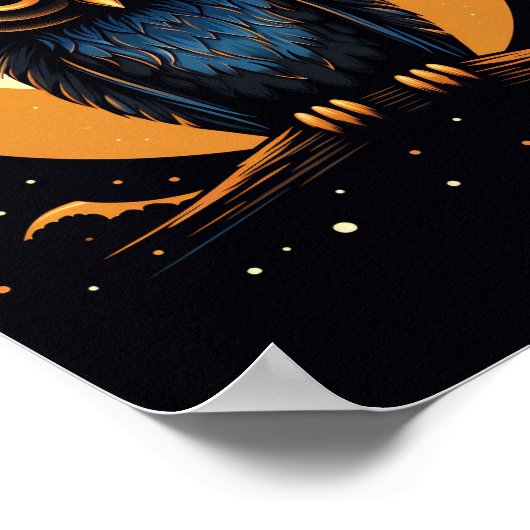 Owl sitzt auf Baumzweig Vollmond Poster (Ecke)