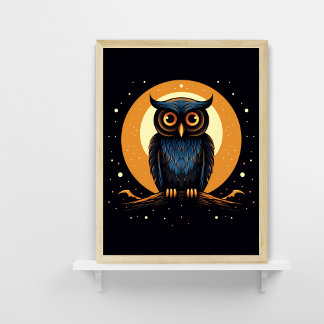 Owl sitzt auf Baumzweig Vollmond Poster