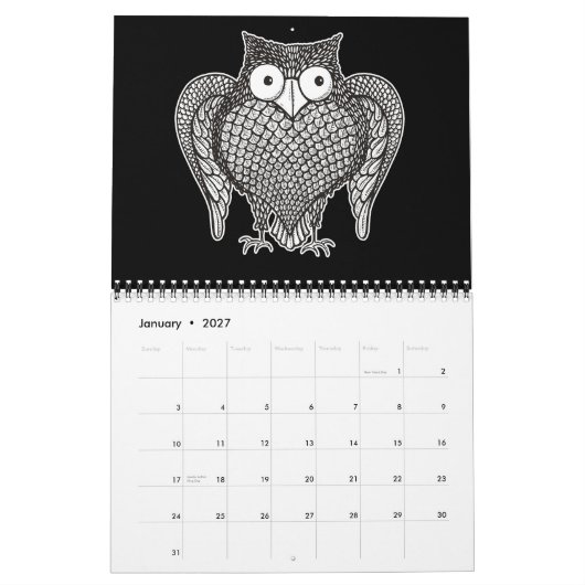 Owl Sketch Cartoon Kalender (Jan 2027)