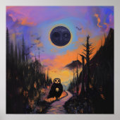 Owl Skull Black Moon Witchy AI Art Matt Value Poster (Vorne)