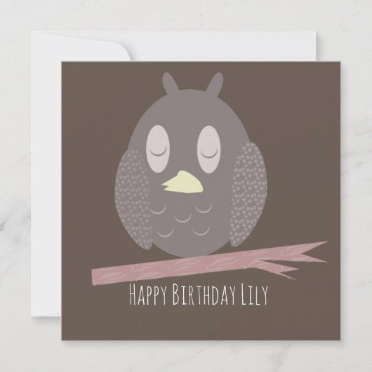 Owl Sleeping Happy Birthday Name Card (Vorderseite)