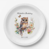 Owl Spring Flowers Schmetterlinge Happy Birthday N Pappteller (Vorderseite)