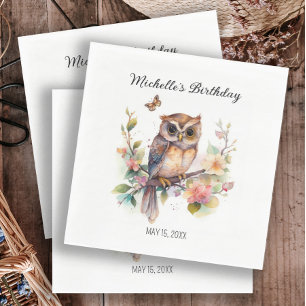 Owl Spring Flowers Schmetterlinge Happy Birthday N Serviette