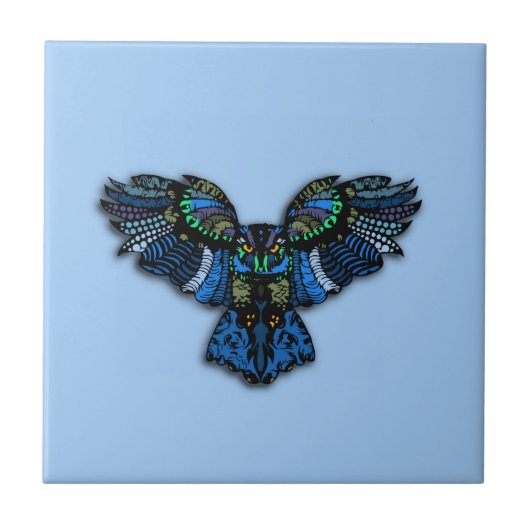 Owl spuckt Wings auf Sky Blue Fliese (Vorderseite)