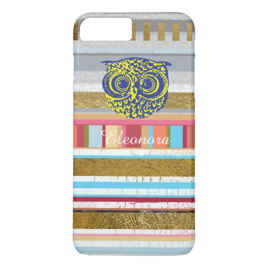 owl, stripes & name Case-Mate iPhone hülle (Rückseite)