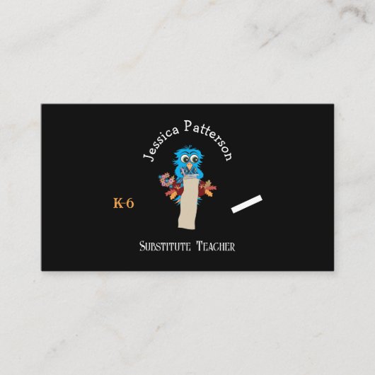 Owl Substitute Teacher Black Contact Cards Visitenkarte (Vorderseite)