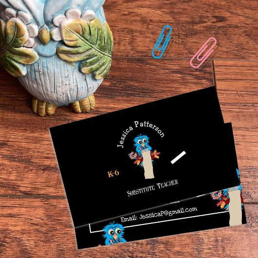 Owl Substitute Teacher Black Contact Cards Visitenkarte