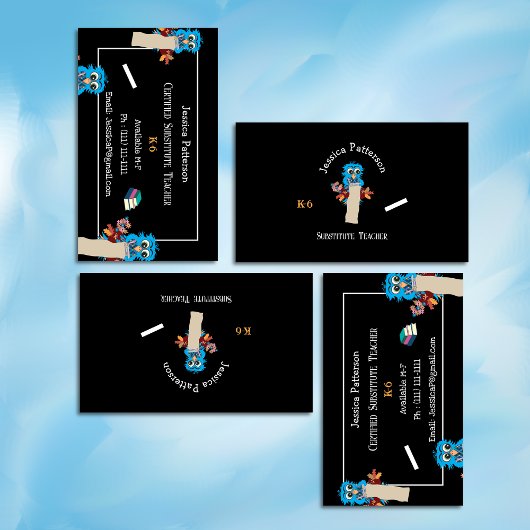 Owl Substitute Teacher Black Contact Cards Visitenkarte