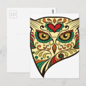 Owl Sugar Skull Postkarte (Vorne/Hinten)
