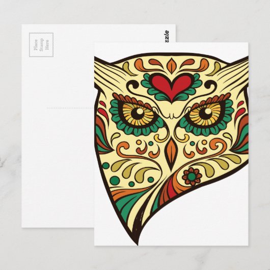Owl Sugar Skull Postkarte (Vorne/Hinten)