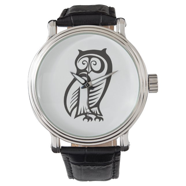 Owl-Symbol Schwarz Armbanduhr (Vorderseite)