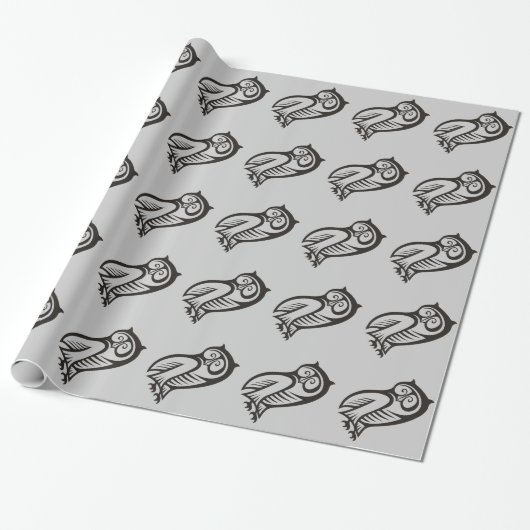 Owl-Symbol Schwarz Geschenkpapier (Ungerollt)