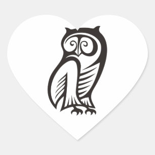 Owl-Symbol Schwarz Herz-Aufkleber