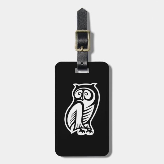 Owl Symbol Weiß Gepäckanhänger (Vorderseite vertikal)