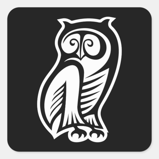 Owl Symbol Weiß Quadratischer Aufkleber (Vorderseite)