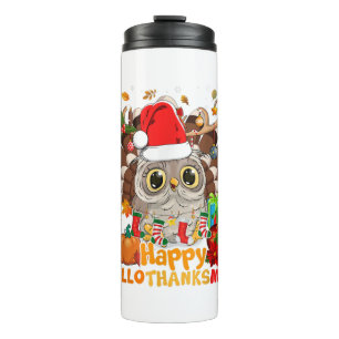 Owl Thankgiving Halloween Christmas Happy Hallotha Thermosbecher