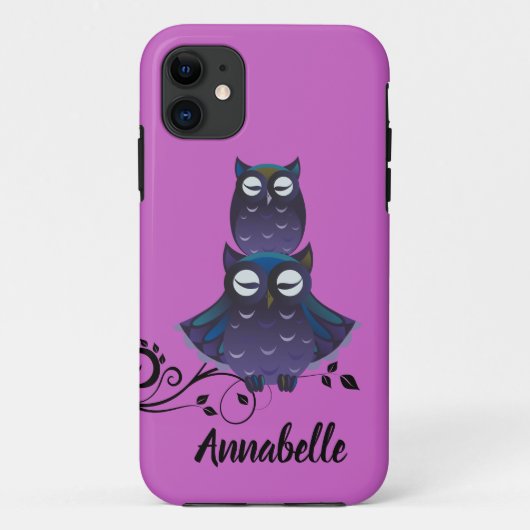 Owl Theme Lila iPhone Handy Cover Fall (Rückseite)