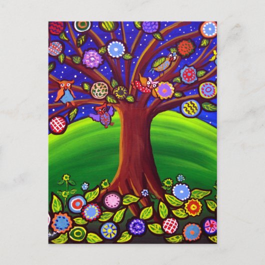Owl Tree Fun Folk Postkarte (Vorderseite)