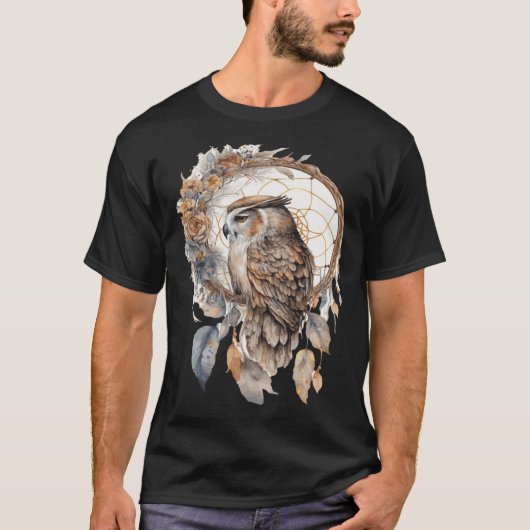 Owl Tribal Watercolor Owl Dream Catcher 1 T-Shirt (Vorderseite)
