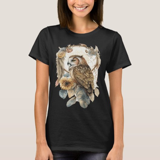 Owl Tribal Watercolor Owl Dream Catcher 2 T-Shirt (Vorderseite)