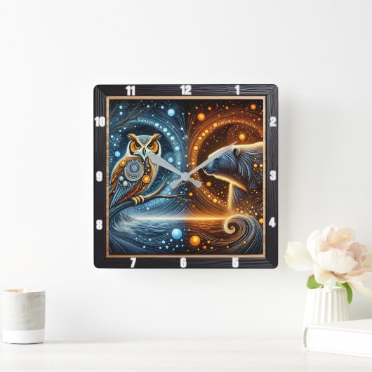 Owl trifft die Stärke eines Polarbären Quadratische Wanduhr (Zuhause)