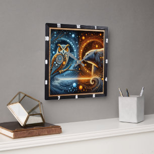 Owl trifft die Stärke eines Polarbären Quadratische Wanduhr