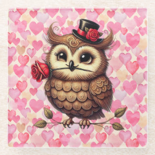 Owl überziehen mit bunten Herzen Valentinstag Glasuntersetzer
