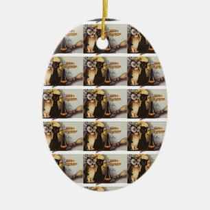 Owl und Cat Halloween Keramikornament
