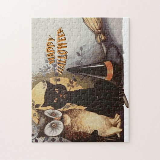 Owl und Cat Halloween Puzzle (Vertikal)