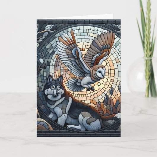 Owl und Wolf Mosaic Ai Art | Blank Karte (Vorderseite)
