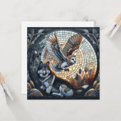 Owl und Wolf Mosaic Ai Art | Blank Karte (Vorderseite/Rückseite Beispiel)