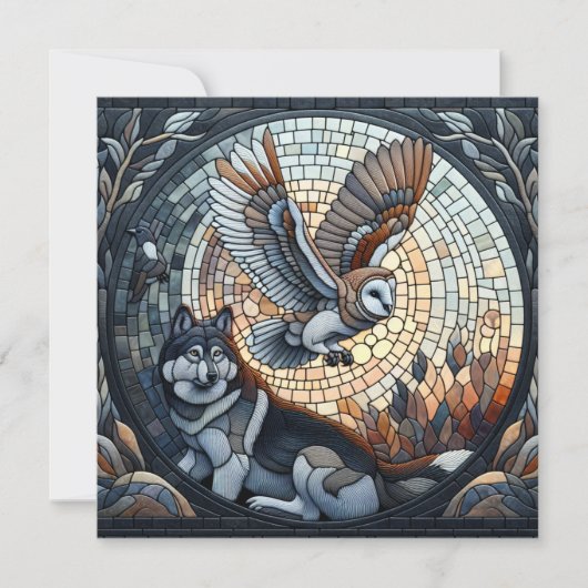 Owl und Wolf Mosaic Ai Art | Blank Karte (Vorderseite)