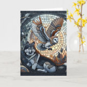 Owl und Wolf Mosaic Ai Art | Happy Birthday Karte (Gelbe Blume)