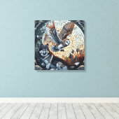 Owl und Wolf Mosaic Ai Art Leinwanddruck (Insitu (Holzboden))