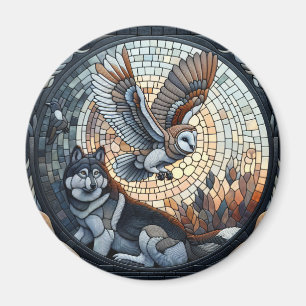 Owl und Wolf Mosaic Ai Art Magnet