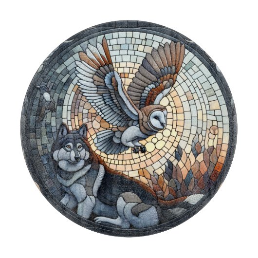 Owl und Wolf Mosaic Ai Art Schneidebrett (Vorderseite)