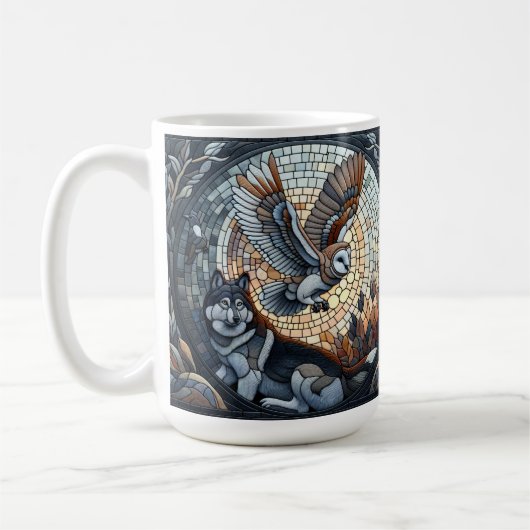 Owl und Wolf Mosaik Naturei Kunst Kaffeetasse (Links)