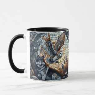 Owl und Wolf Mosaik Naturei Kunst Tasse