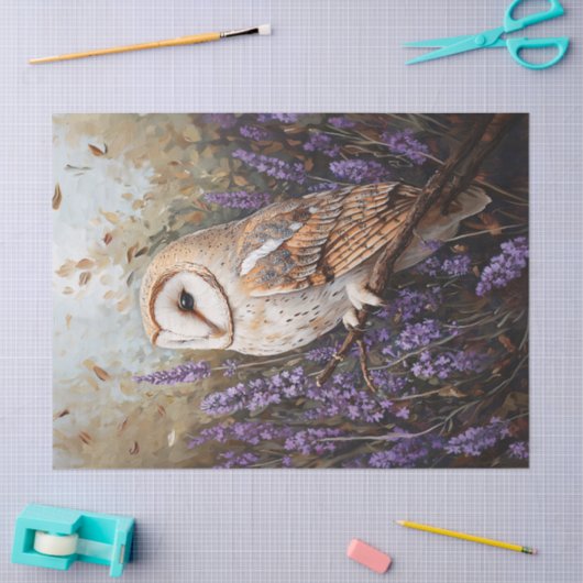 Owl unter Lavendel-Blume-Decoupage Seidenpapier (Basteln)